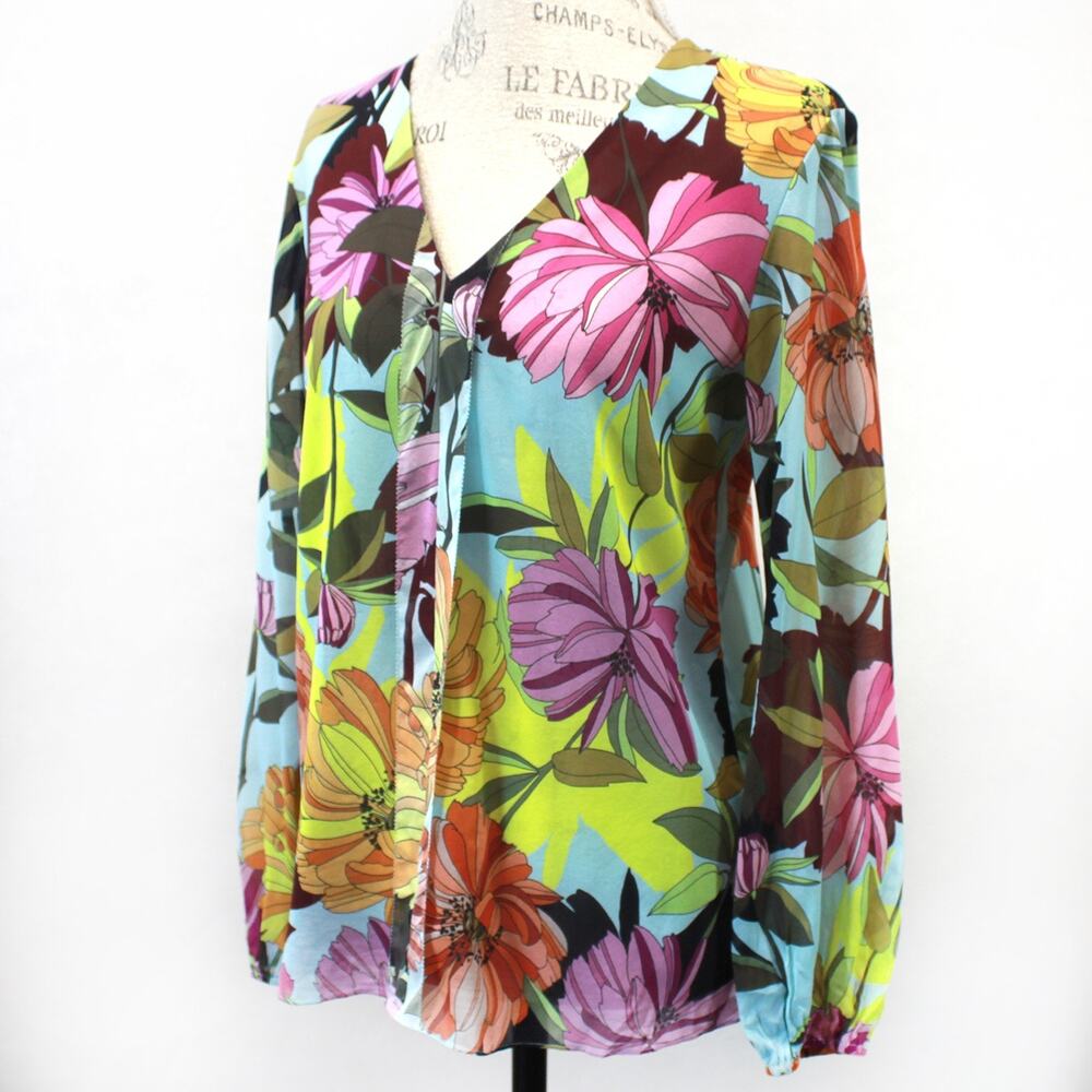 Trina Turk silk vintage 60's pucci-que floral print shirt blouse top Medium